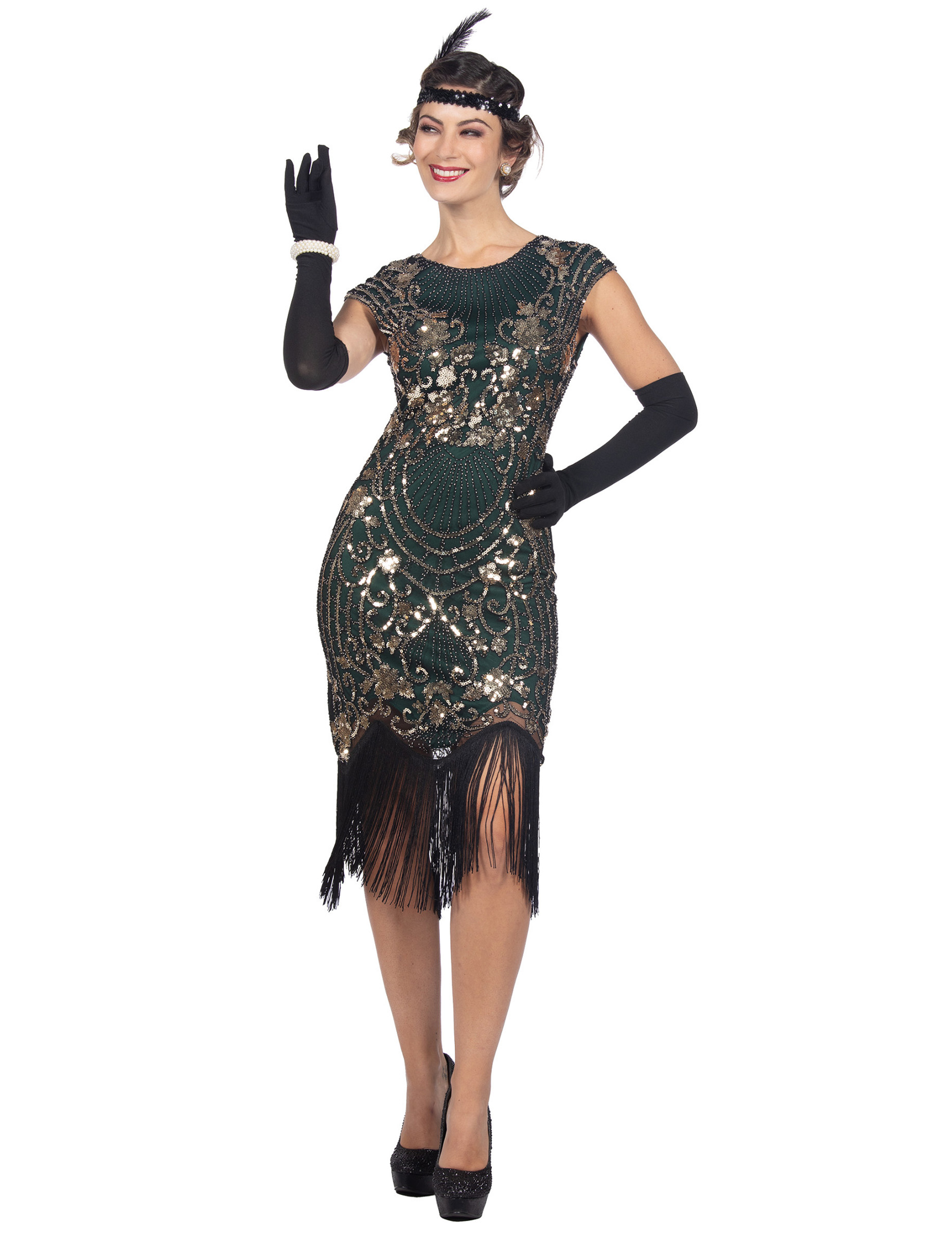 Déguisement Charleston vert à sequins luxe femme