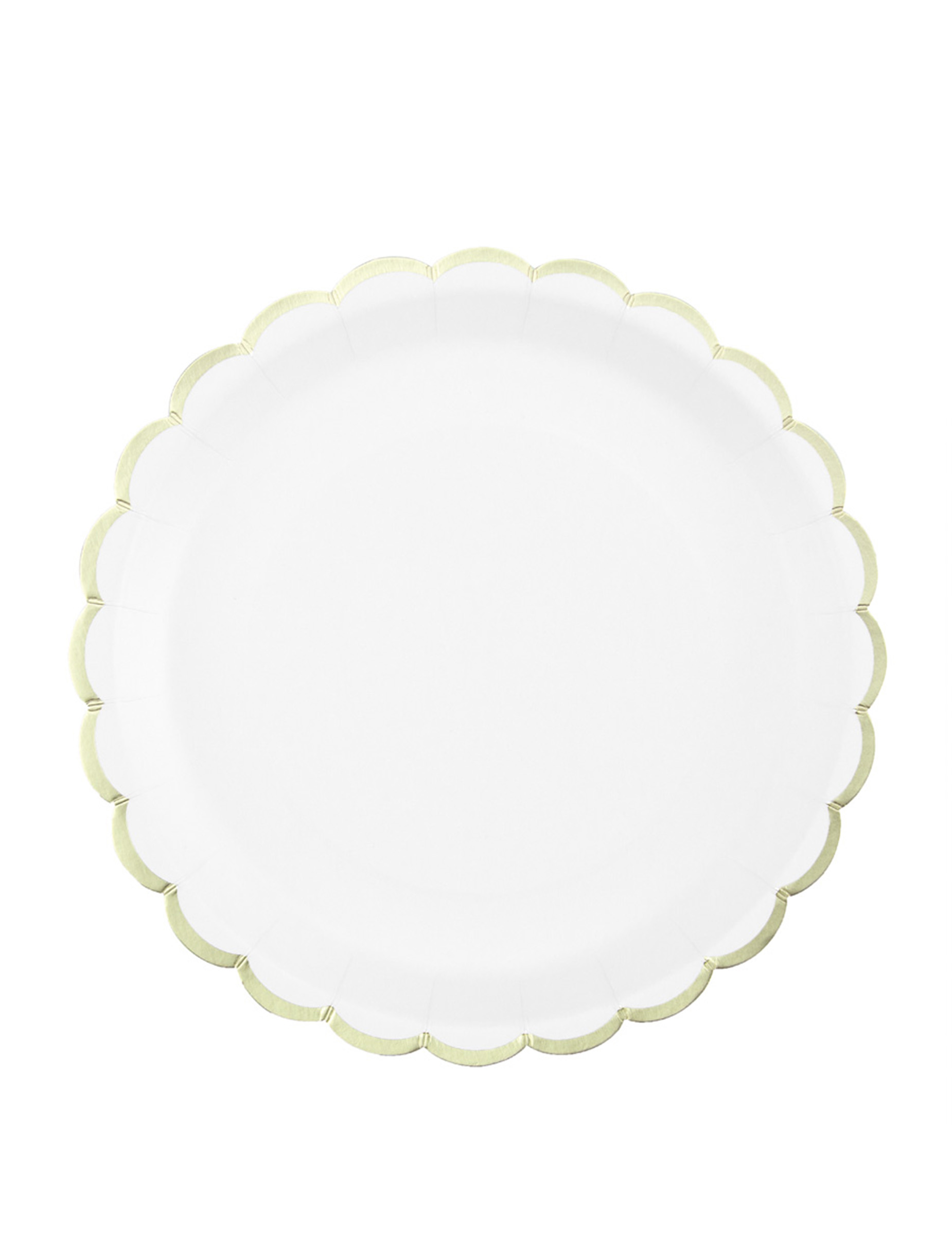 8 Assiettes en carton festonnées blanches et or 23cm