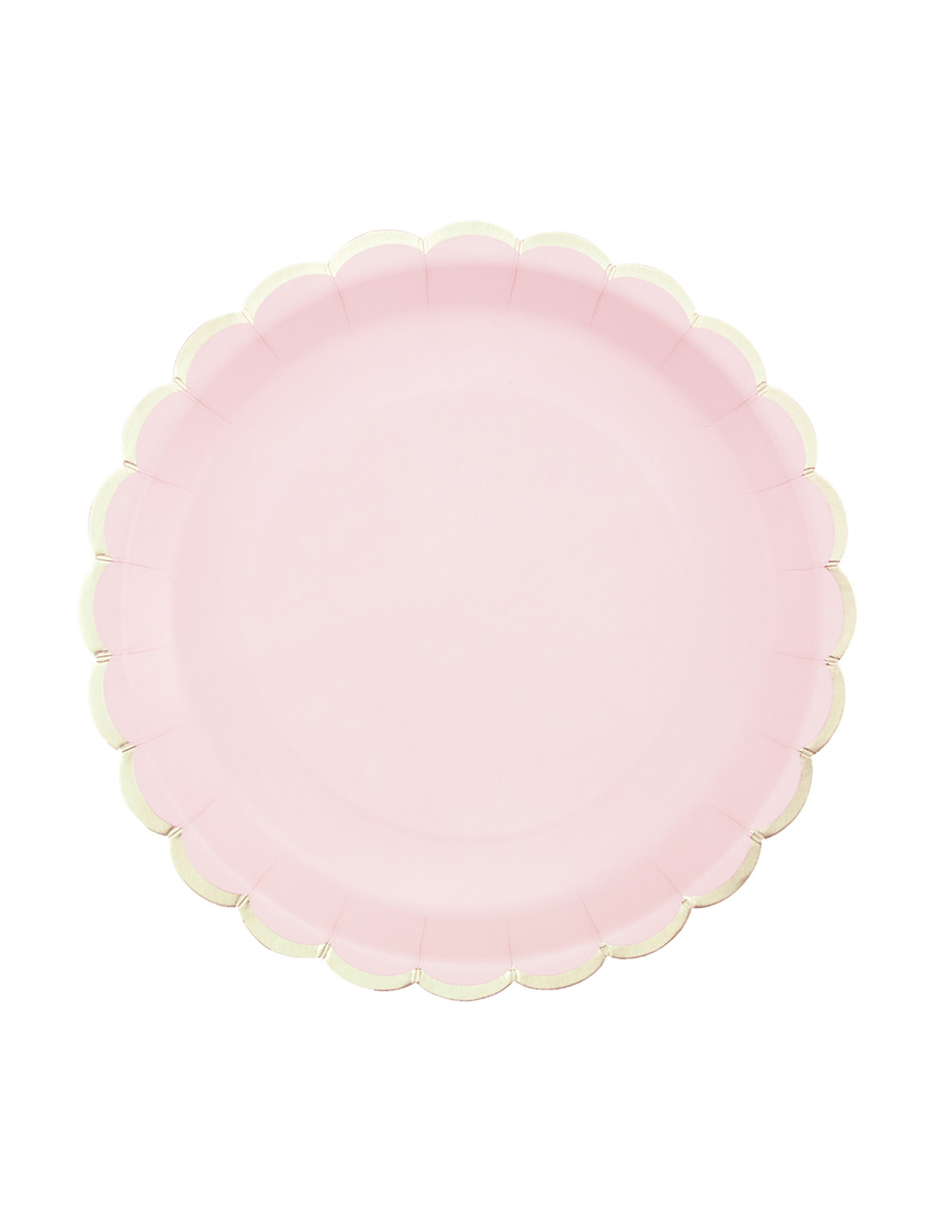 8 Assiettes en carton festonnées rose pastel et or 23cm
