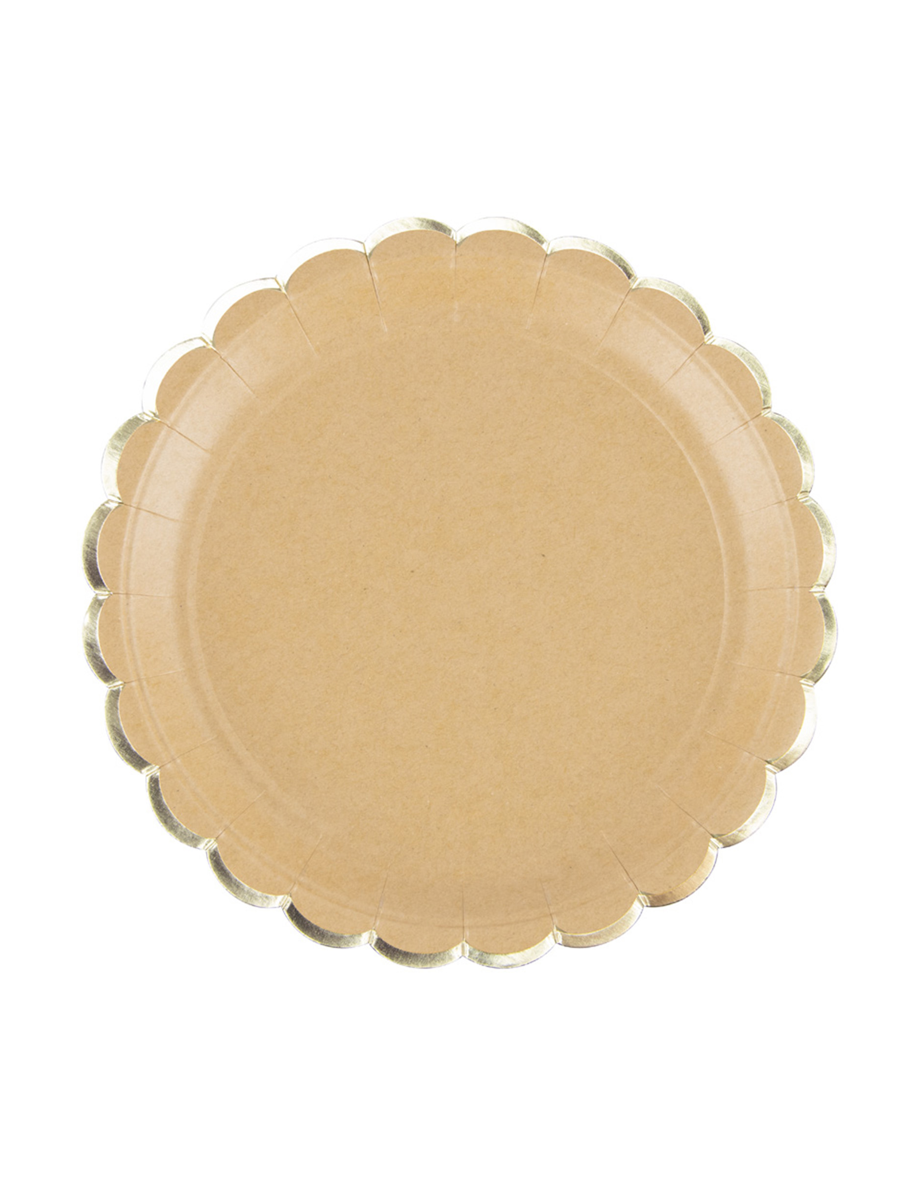 8 Assiettes en carton festonnées kraft et or 23cm