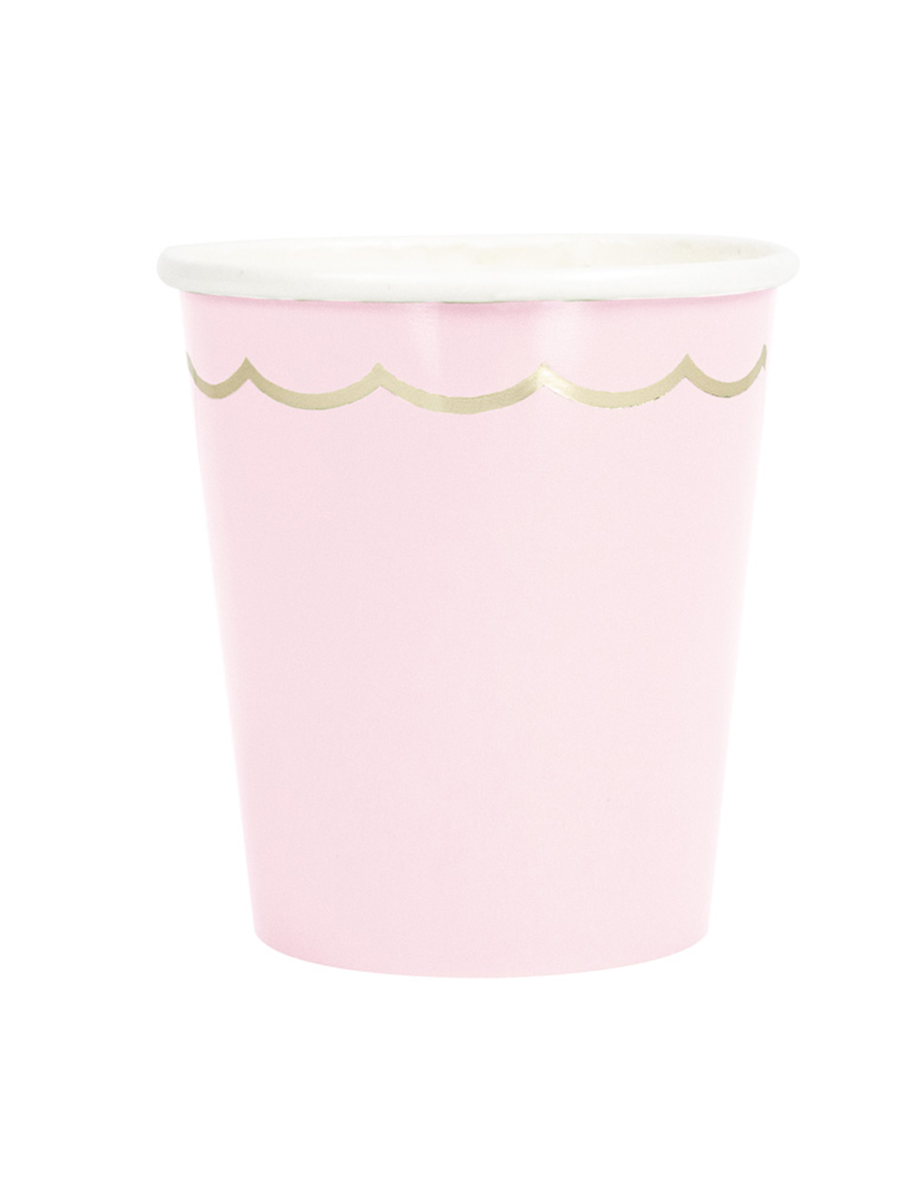 8 Gobelets festonnés en carton rose pastel et or 200ml