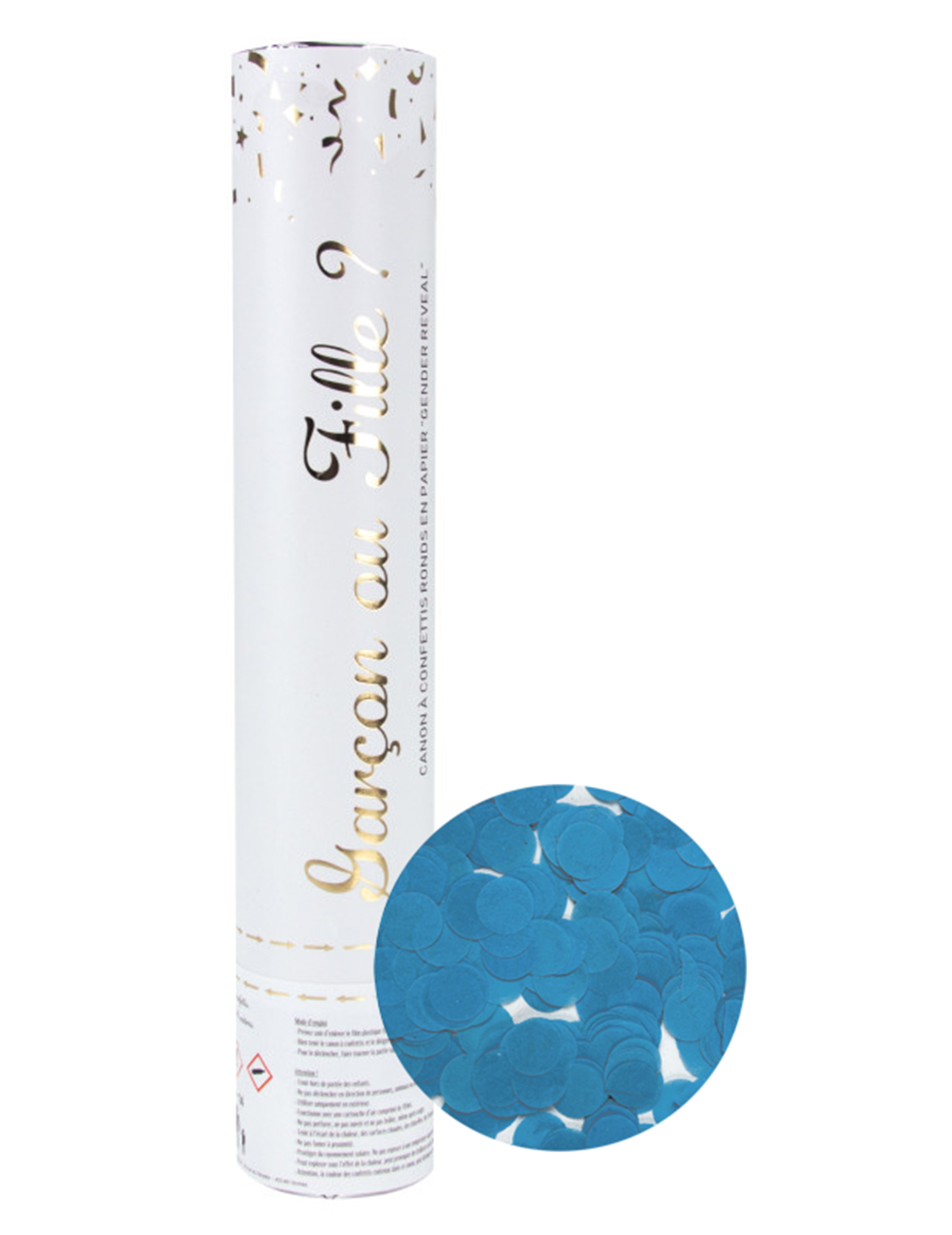 Canon à confettis gender reveal bleu 28 cm