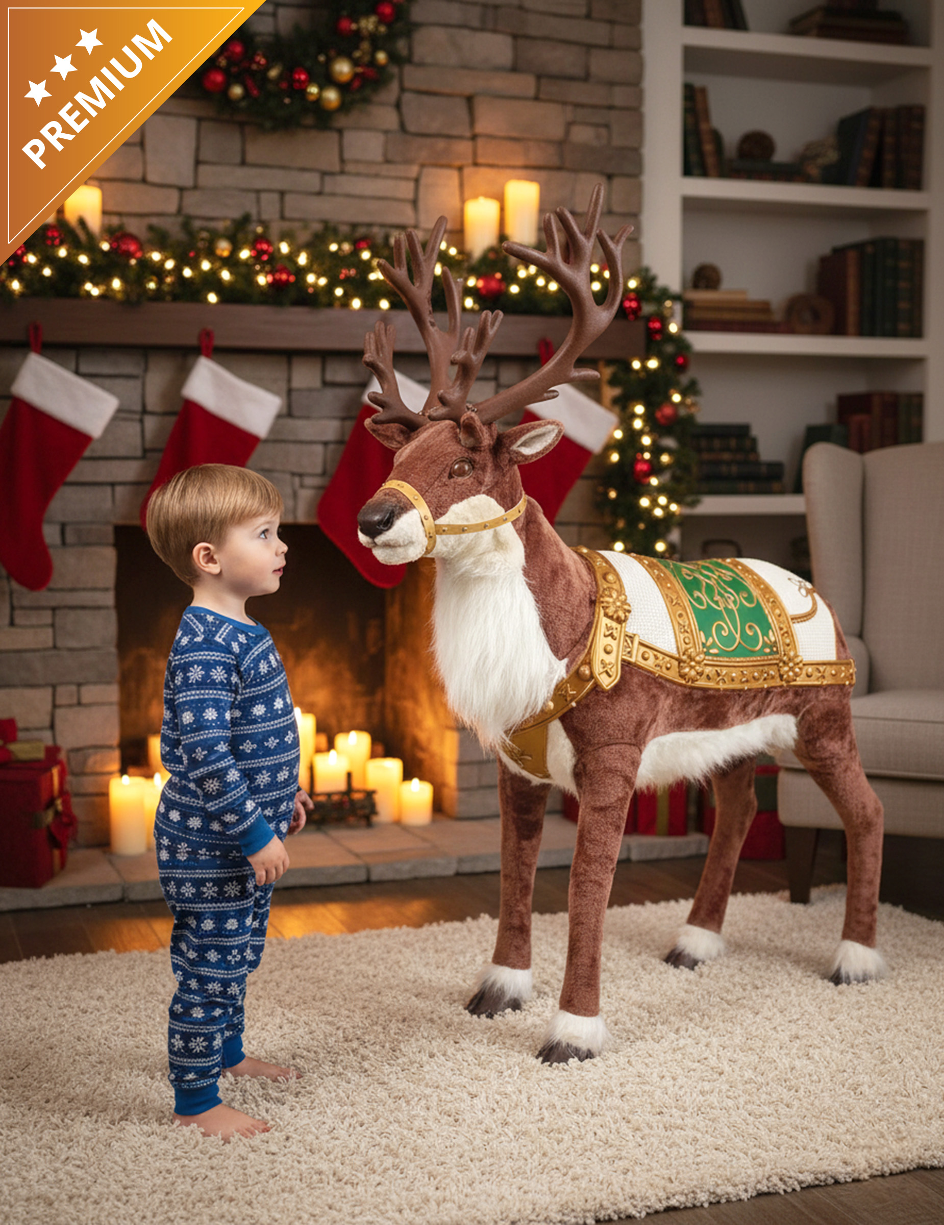 Décoration animée renne de Noël avec son et mouvement 143 cm