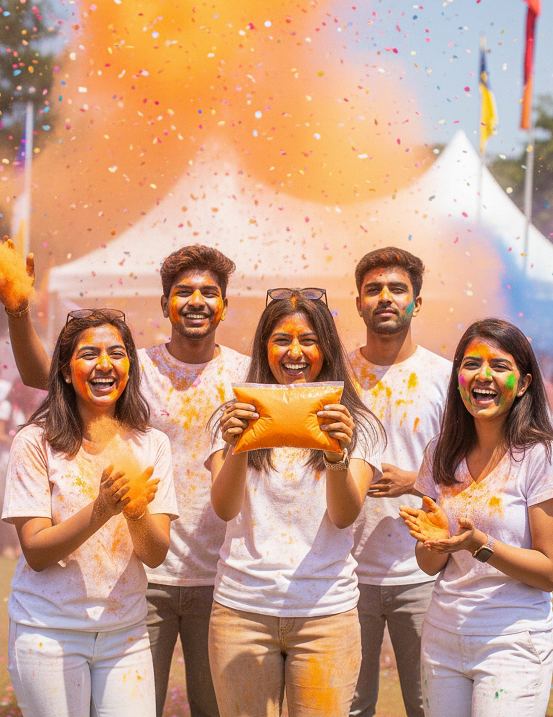 Sachet de poudre 500 g à effet Holi orange fluo