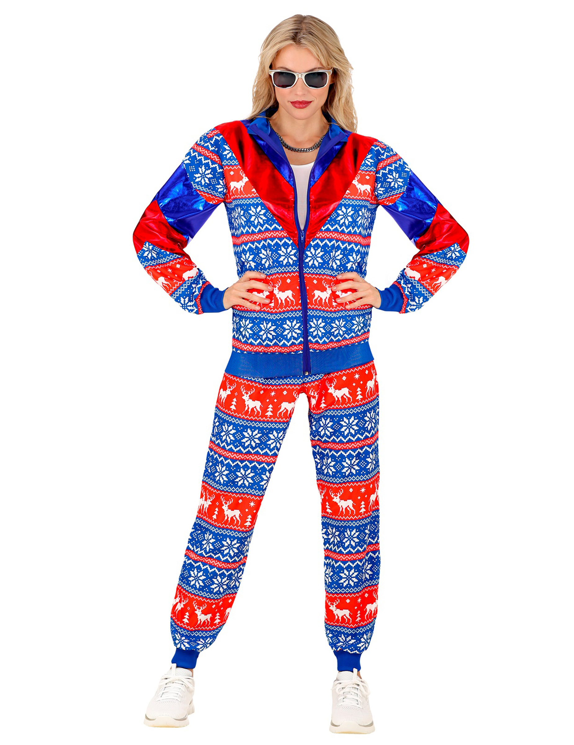 Déguisement survêtement de Noël bleu et rouge adulte