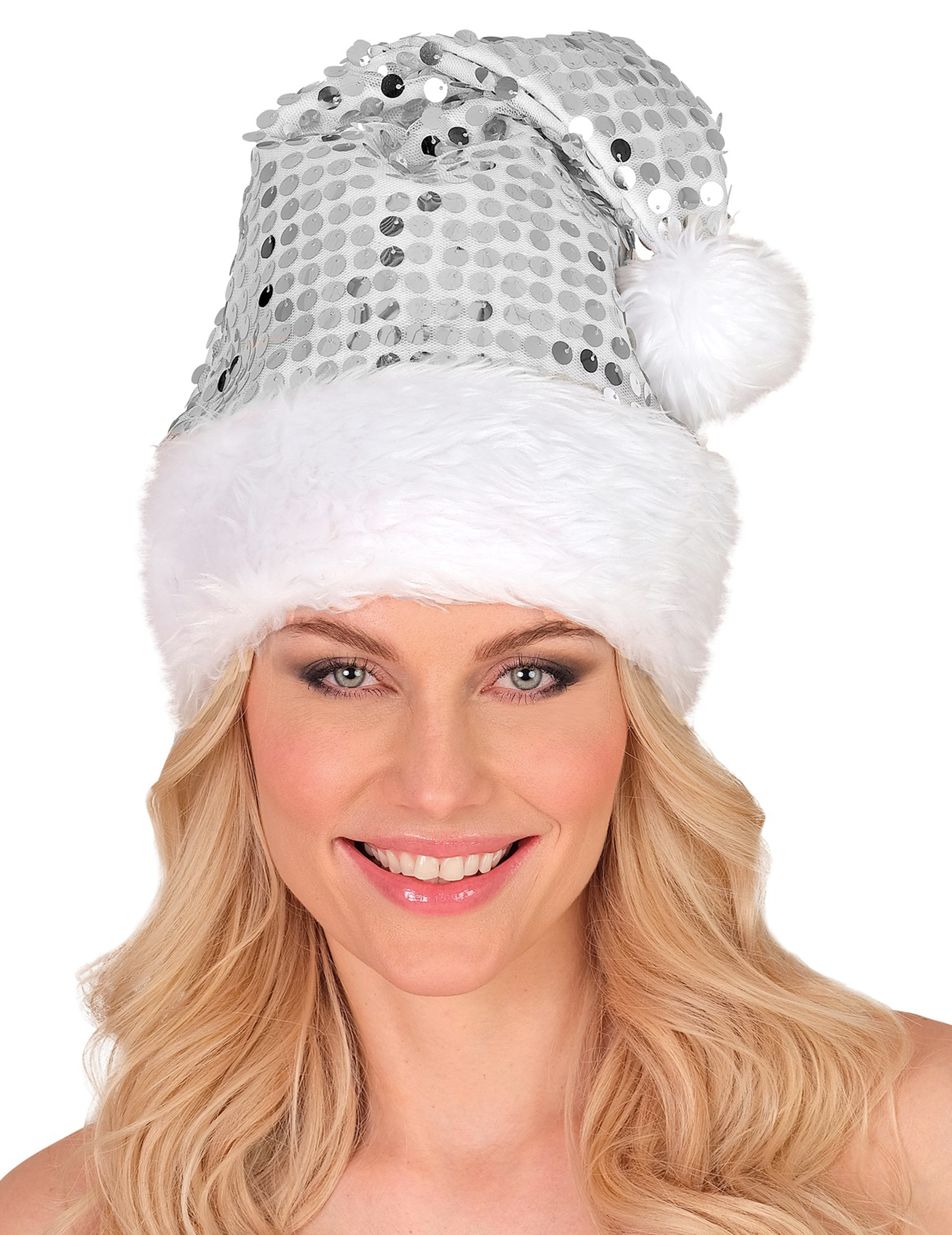 Bonnet argent à sequins adulte Noël