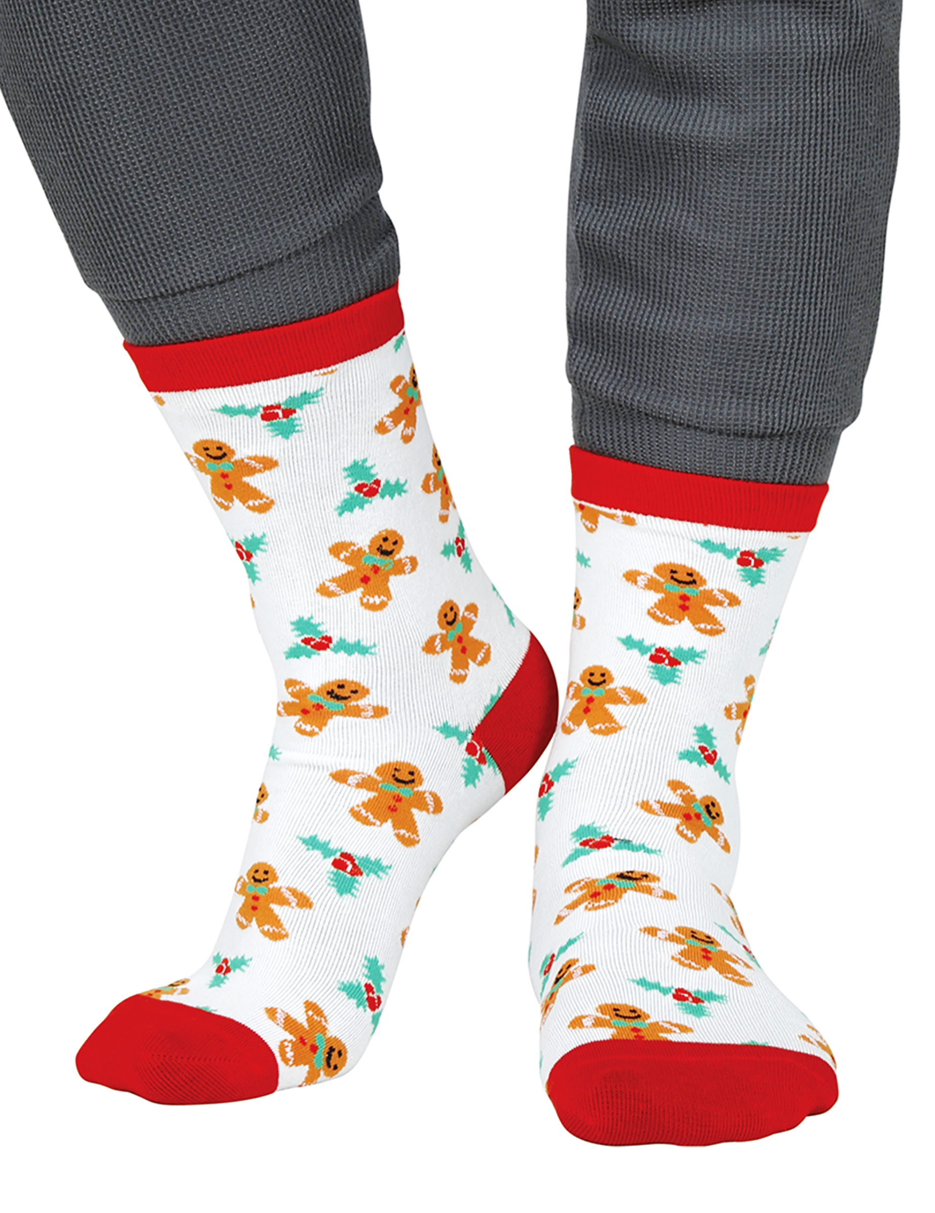 Chaussettes de Noël blanches motifs pain d'épice adulte