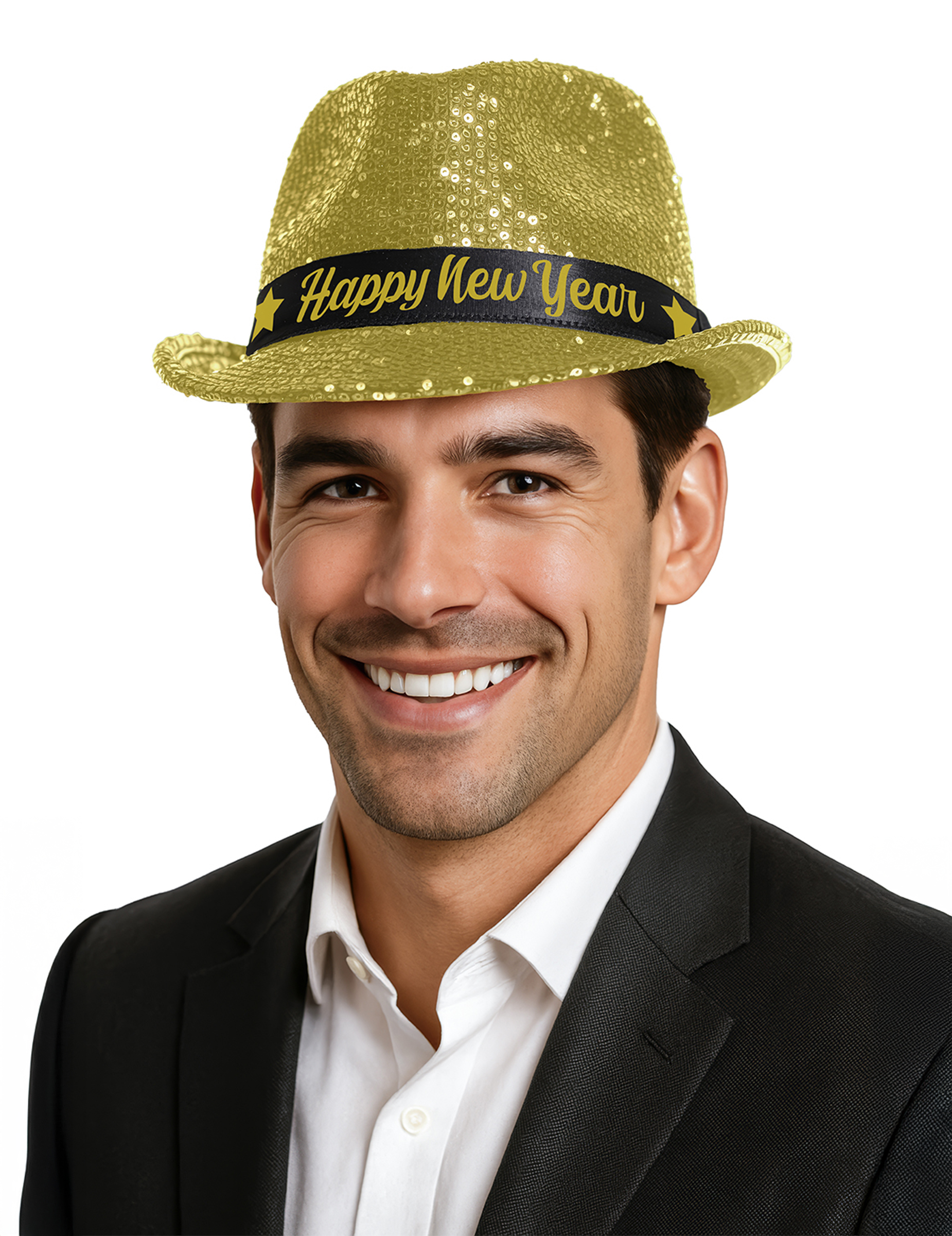 Chapeau à sequins dorés Happy New Year adulte