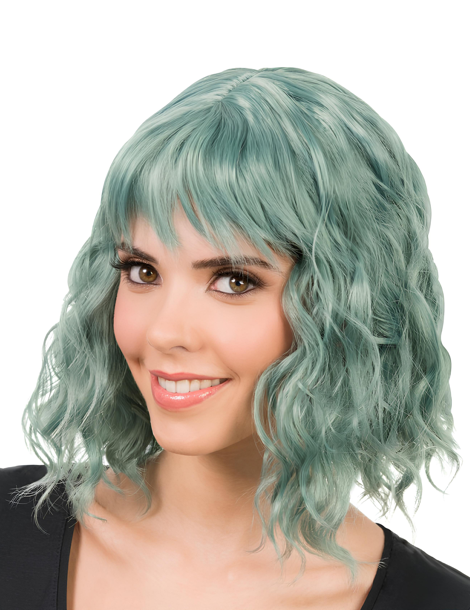 Perruque ondulée verte femme