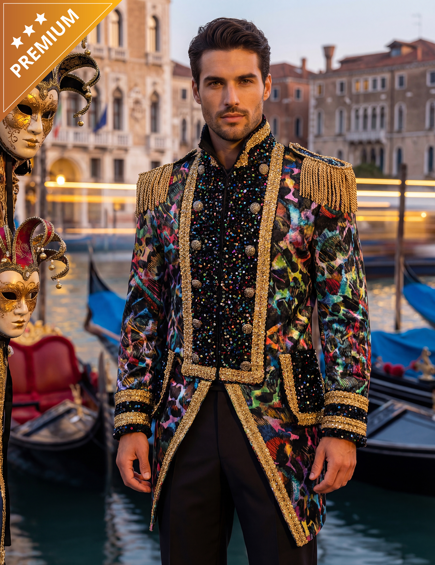 Veste de carnaval homme haut de gamme couleurs fluo