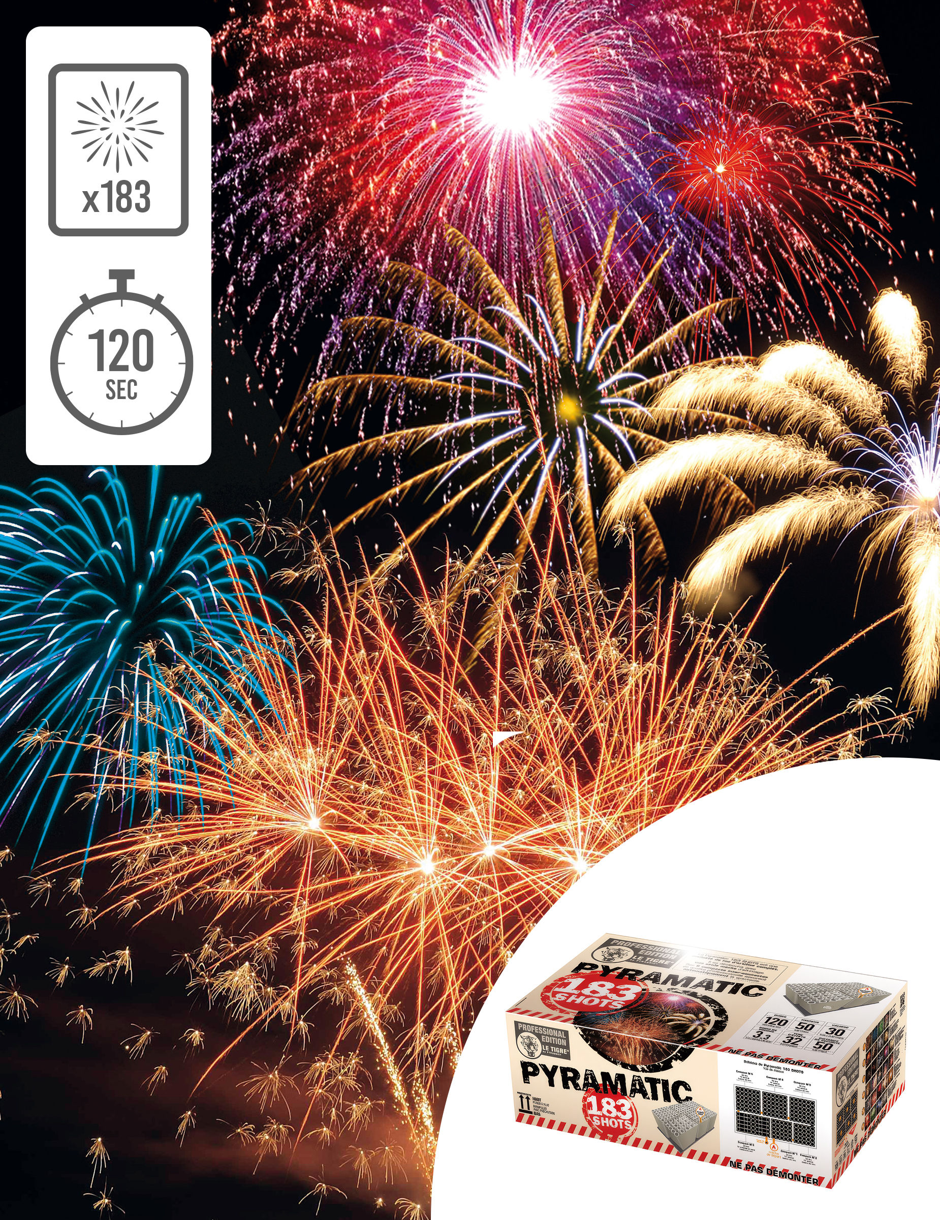 Feu d'artifice Professional Edition Pyramatic® 183 tirs 120 sec
