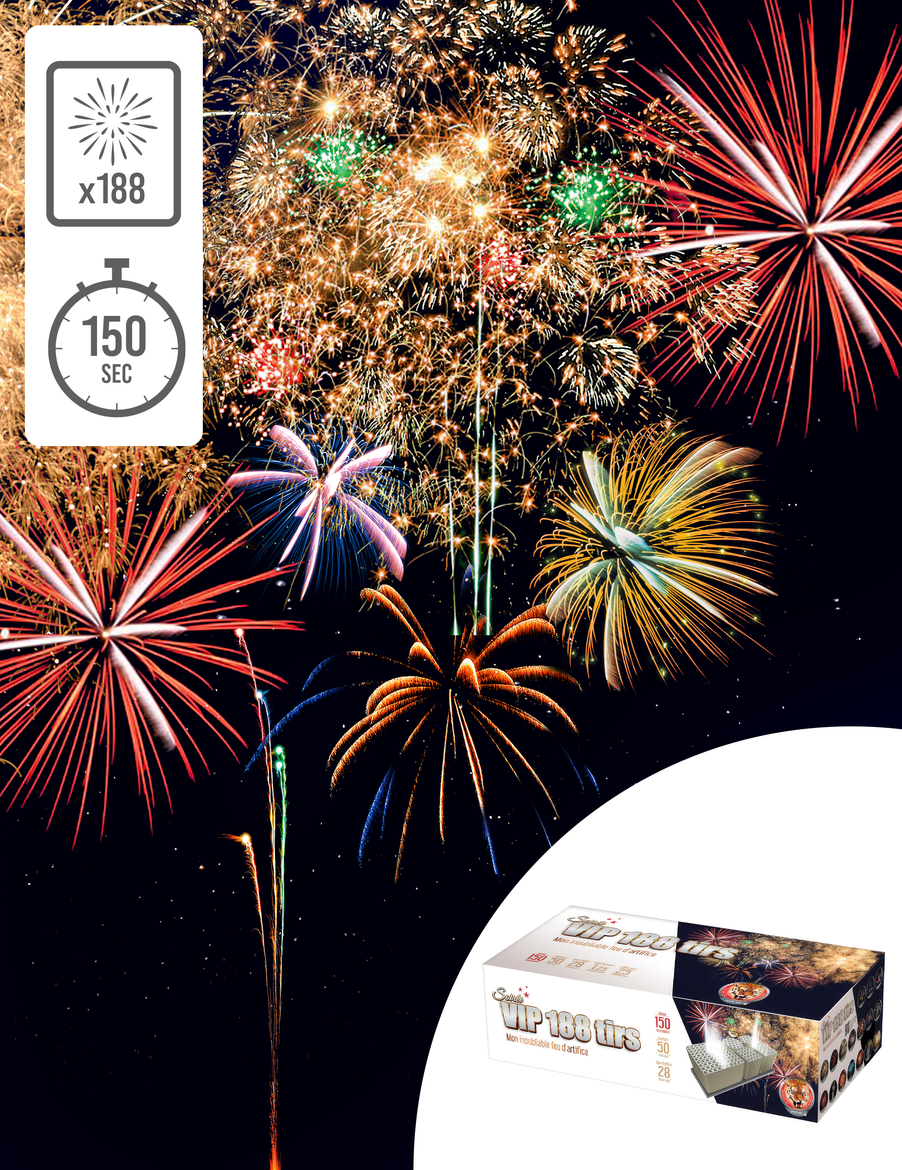 Feu d'artifice Soirée VIP® 188 tirs 150 sec