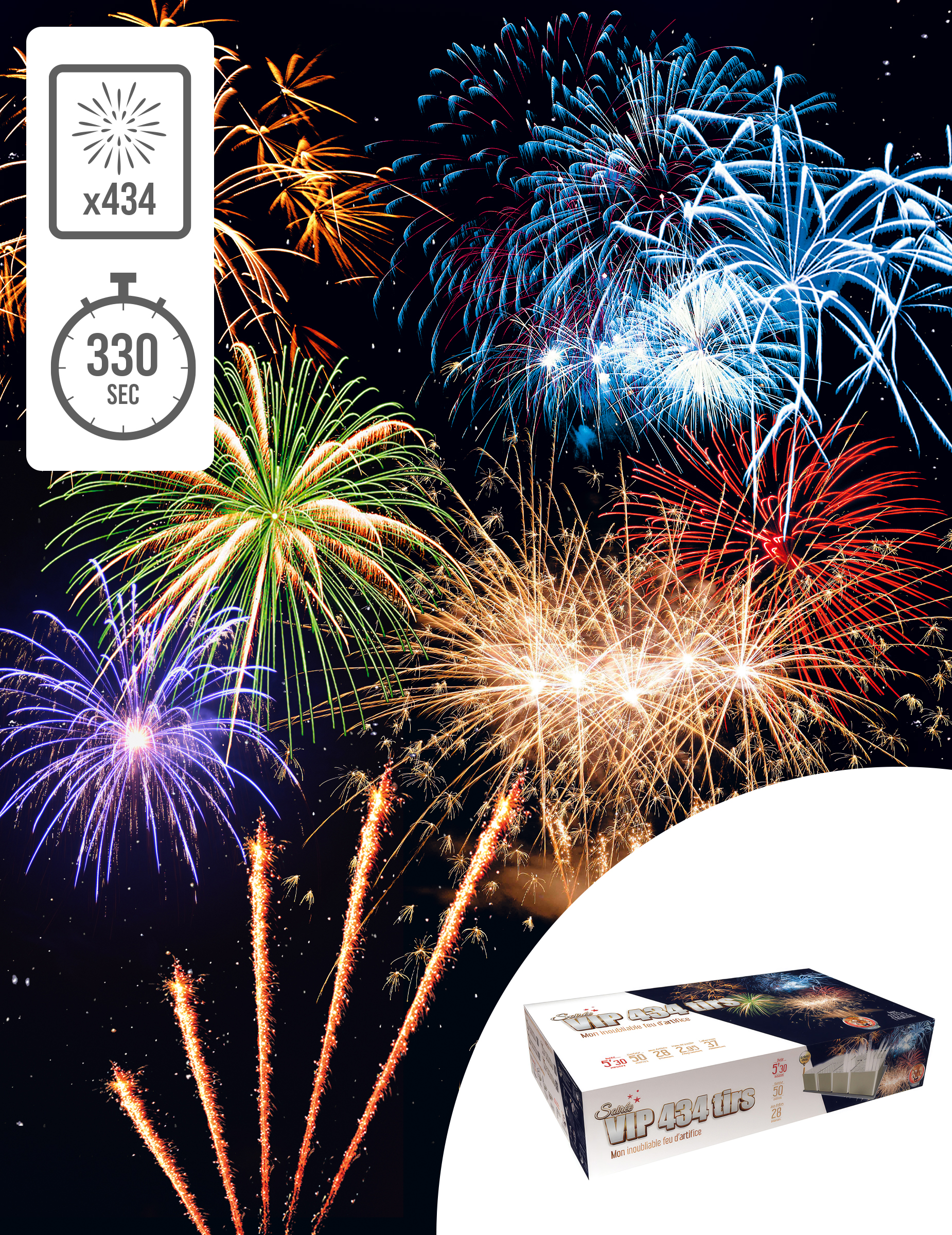 Feu d'artifice Soirée VIP® 434 tirs 5 min 30 sec