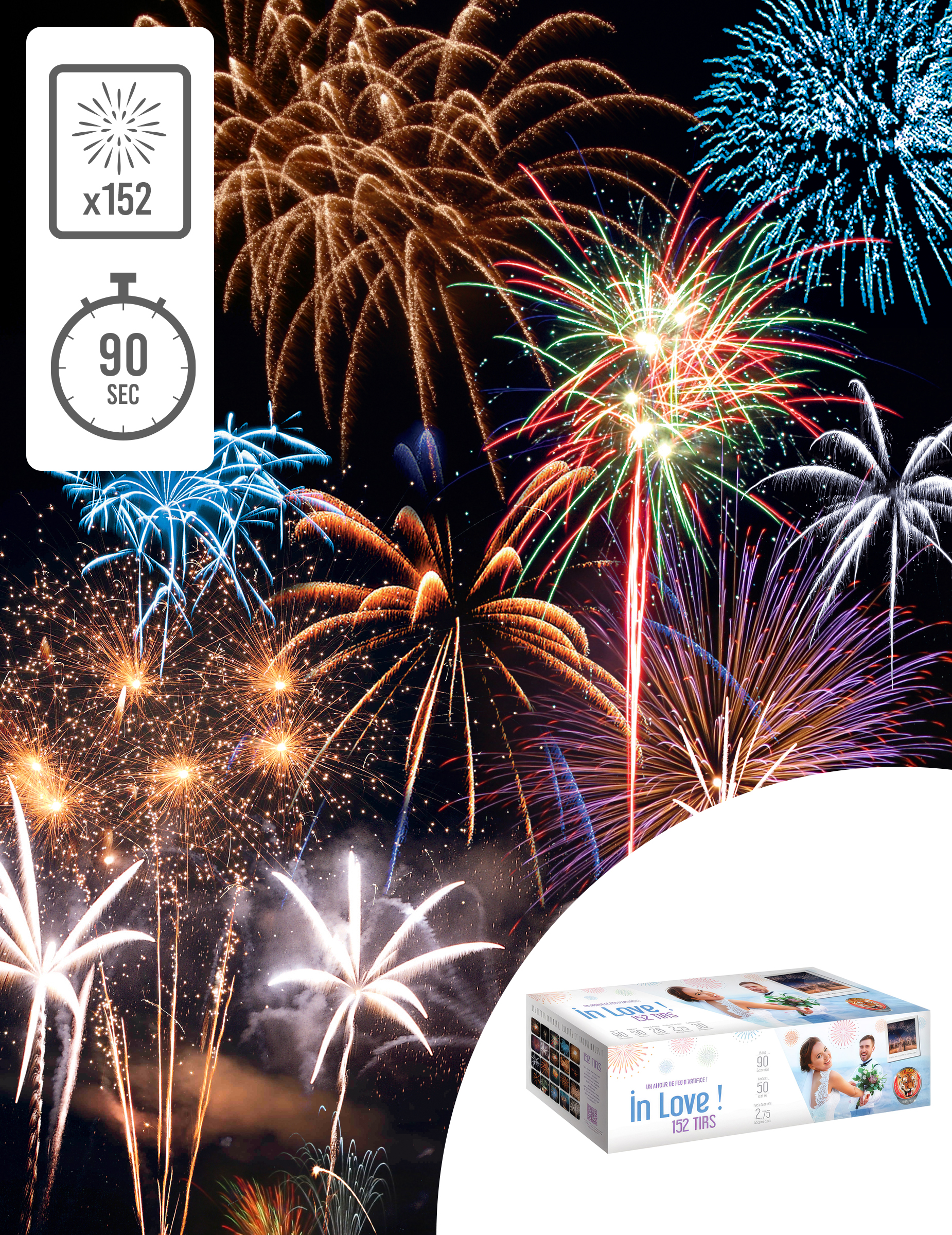 Feu d'artifice Spécial Mariage 152 tirs 90 sec
