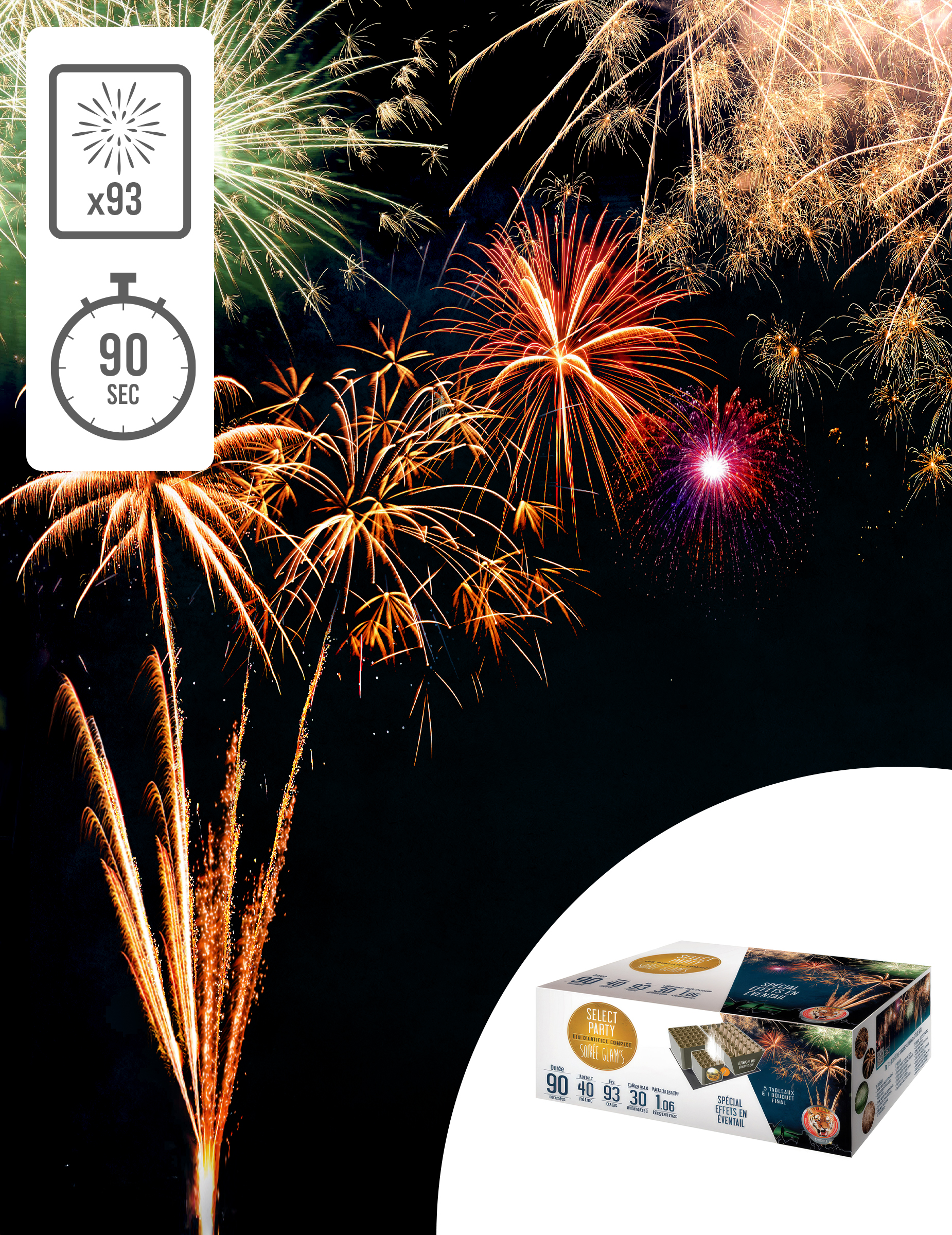Feu d'artifice Soirée Glam's® 93 tirs 90 sec