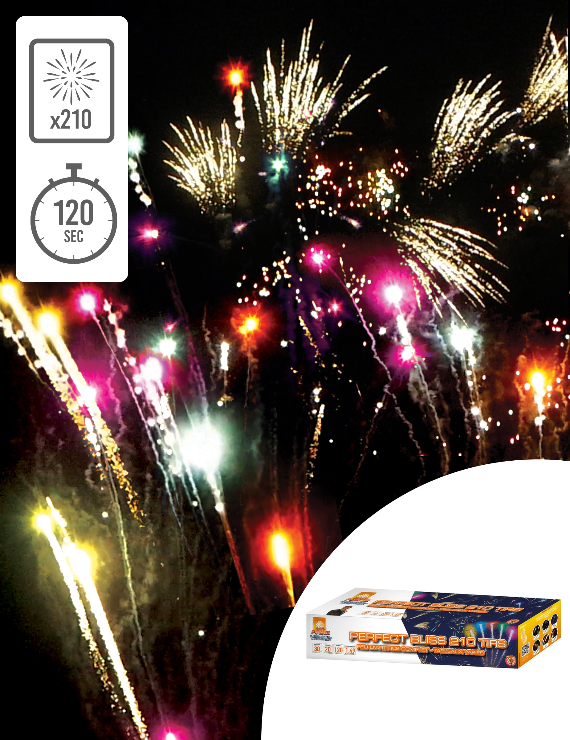 Feu d'artifice Perfect Bliss 210 tirs 120 sec