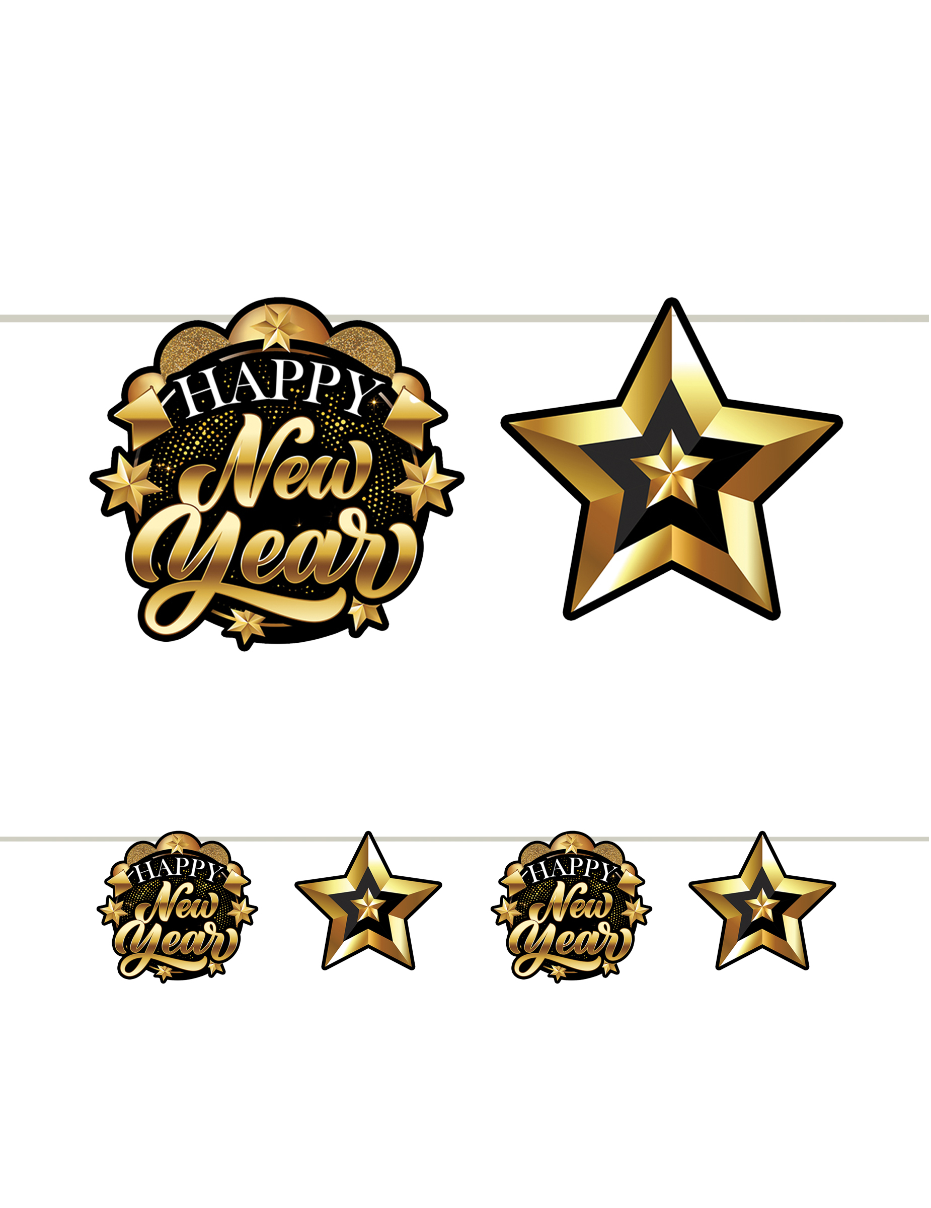 Guirlande en carton Happy new year noir et or 3m
