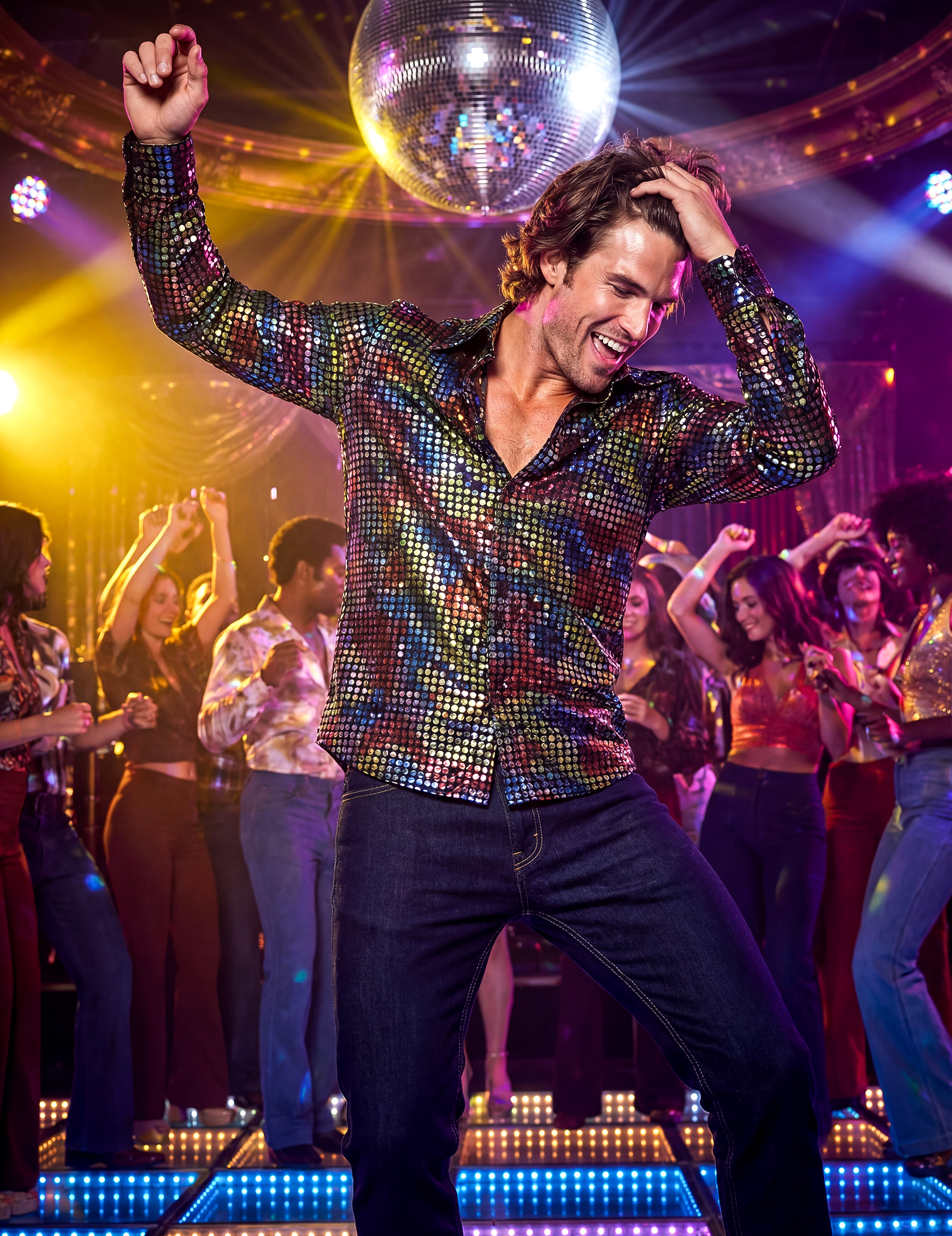 Chemise homme disco multicolore haut de gamme