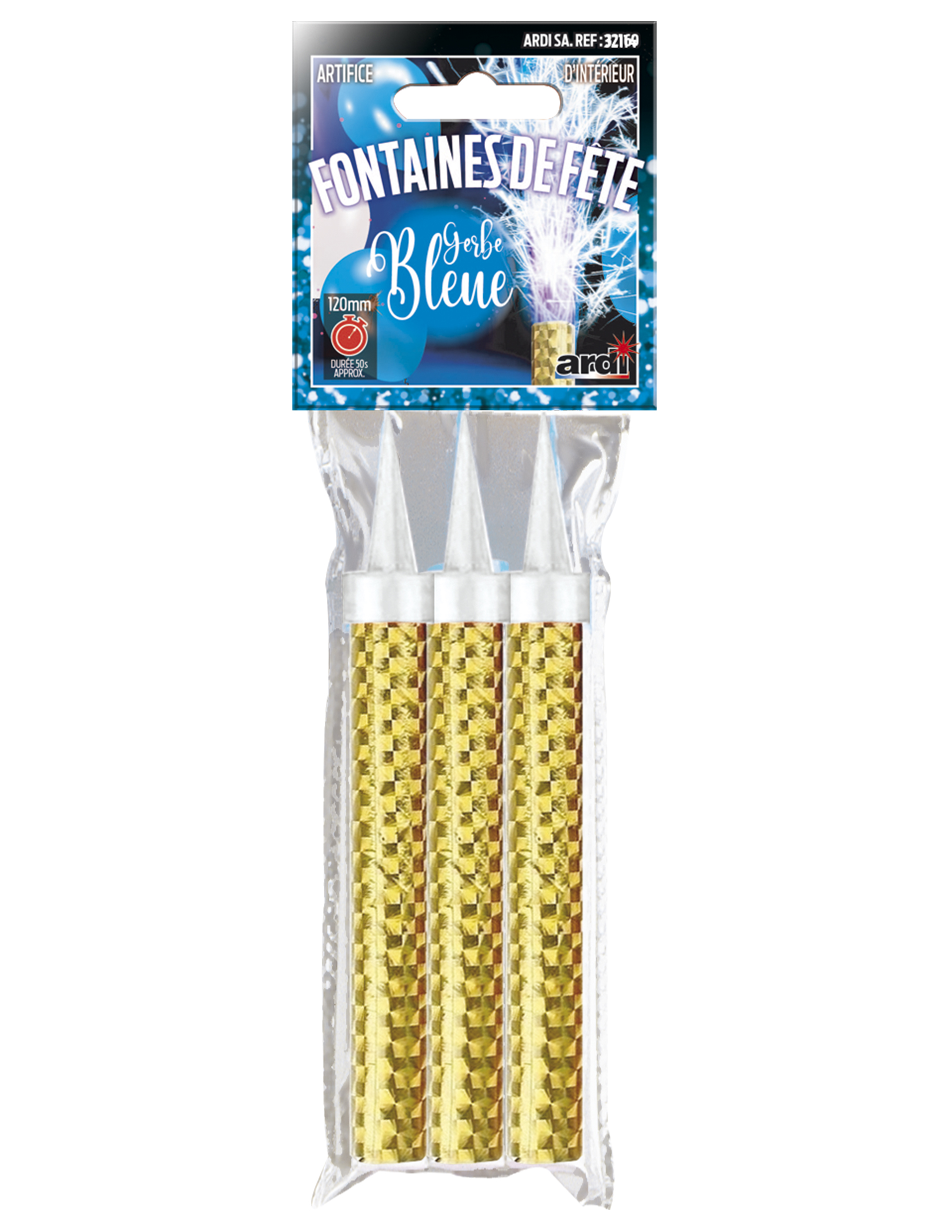 3 Fontaines scintillantes bleues 12 cm 50 sec